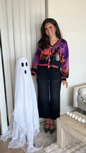 Load image into Gallery viewer, Queen of Sparkles Purple Halloween Scene Cardigan
