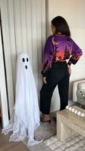 Load image into Gallery viewer, Queen of Sparkles Purple Halloween Scene Cardigan
