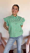Load image into Gallery viewer, Green Stripe Collared Blouse
