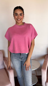 Rose Pink Short Sleeve Sweater