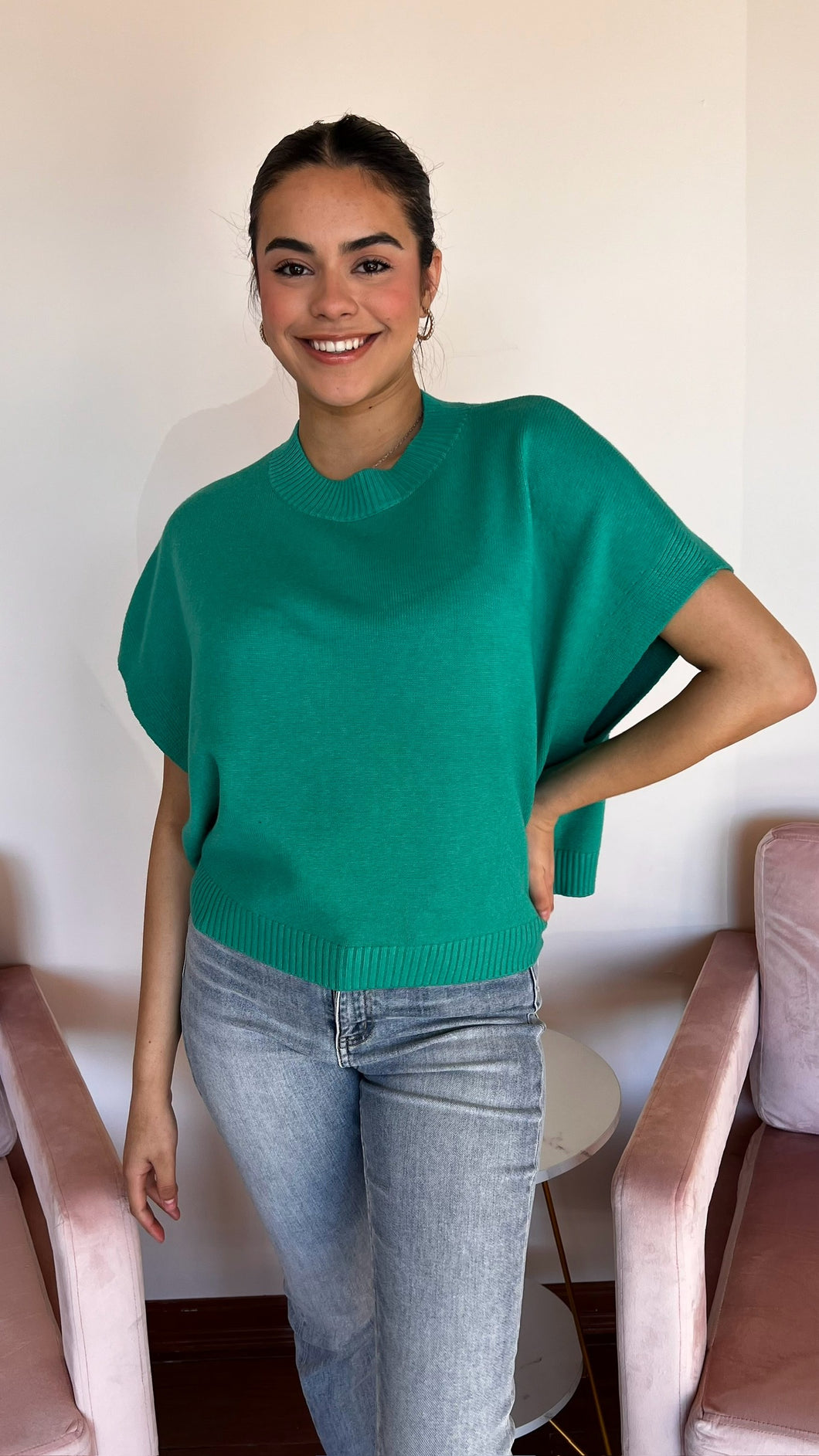 Cool Green Short Sleeve Sweater