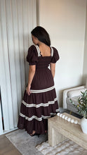 Load image into Gallery viewer, Lace Trim Brown Midi Dress
