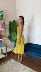 ASTR The Label Celina Checkered Midi Dress- Chartreuse