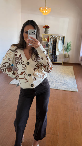 FARM RIO COUNTRYSIDE CORNELLI OFF-WHITE KNIT CARDIGAN