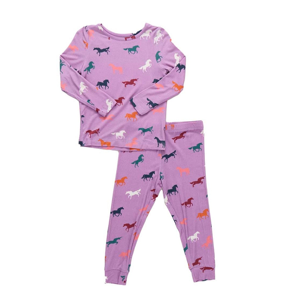 Pink Chicken Lavender Multi Horses PJ Set