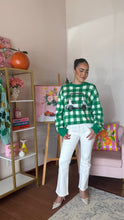 Load image into Gallery viewer, QUEEN OF SPARKLES GREEN AND WHITE CHECKERED GOLF CART SWEATER
