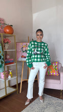 Load image into Gallery viewer, QUEEN OF SPARKLES GREEN AND WHITE CHECKERED GOLF CART SWEATER
