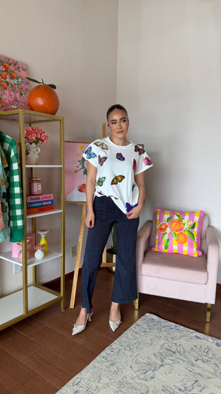 QUEEN OF SPARKLES WHITE MULTI BUTTERFLY TEE