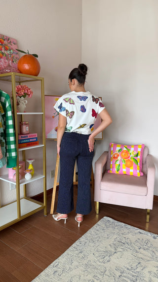 QUEEN OF SPARKLES WHITE MULTI BUTTERFLY TEE