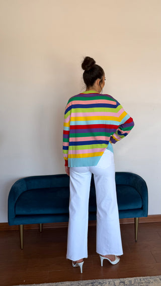 QUEEN OF SPARKLES MULTI STRIPE SCHOOL BOOKS AND APPLE SWEATER