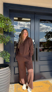 Varley Sally Half Zip Sweat & The Wide Leg Pant- Coffee Bean Marl