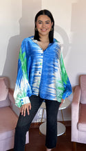 Load image into Gallery viewer, Watercolor Silk Button Blouse - Green &amp; Blue
