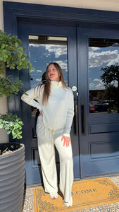 Varley Hannah Cowl Neck Sweat & Extra Wide Leg Pant Set- Egret