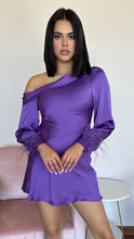 Load image into Gallery viewer, ASTR The Label Augusta Off Shoulder Feather Trim Mini Dress- Purple
