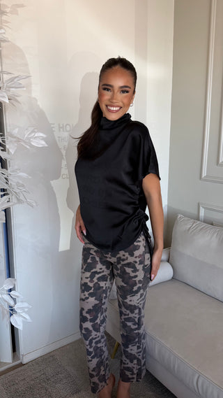 Ruched Side Tie Dolman Sleeve Blouse