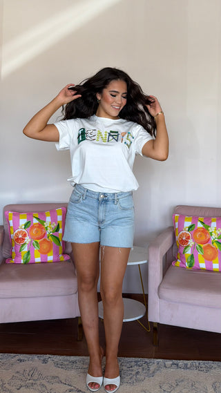 QUEEN OF SPARKLES WHITE TENNIS ICON TEE