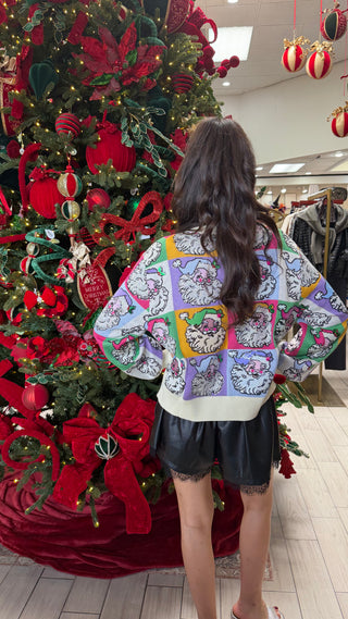 QUEEN OF SPARKLES PASTEL COLORBLOCK SANTA BUTTON UP CARDIGAN