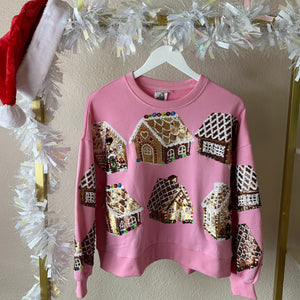 Queen of Sparkles Pink Gingerbread House Sweatshirt