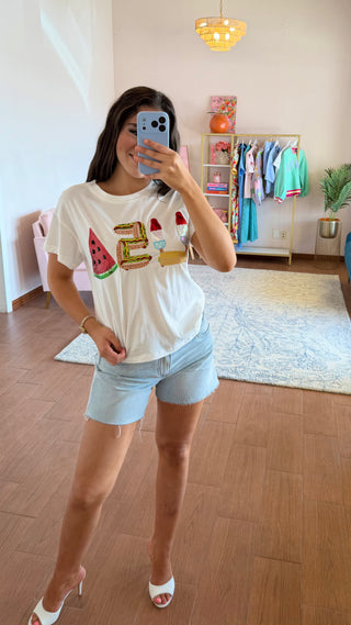 QUEEN OF SPARKLES WHITE USA ICON TEE