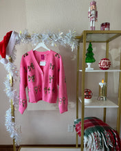 Load image into Gallery viewer, Queen of Sparkles Pink &amp; Plaid Scatter Bow Cardigan
