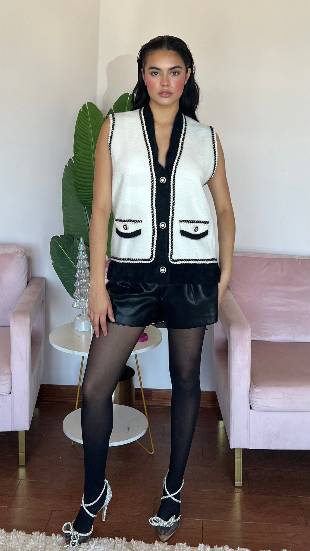 Blair Black & White Button Vest