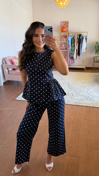 POLKA DOT NAVY PANT SET