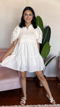 Load image into Gallery viewer, White Short Sleeve Eyelet Collared Dress
