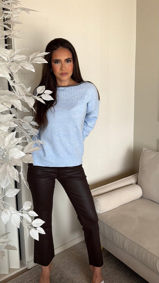 POWDER BLUE BROWN SWEATER
