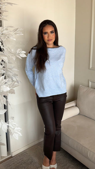 POWDER BLUE BROWN SWEATER