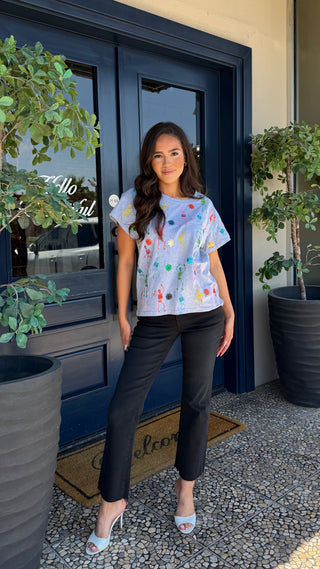 QUEEN OF SPARKLES GREY MULTI SKELETON TEE