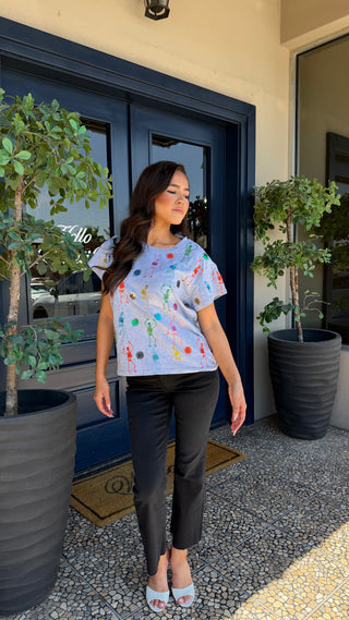 QUEEN OF SPARKLES GREY MULTI SKELETON TEE