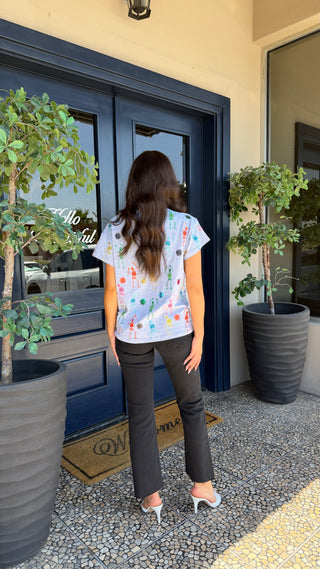 QUEEN OF SPARKLES GREY MULTI SKELETON TEE