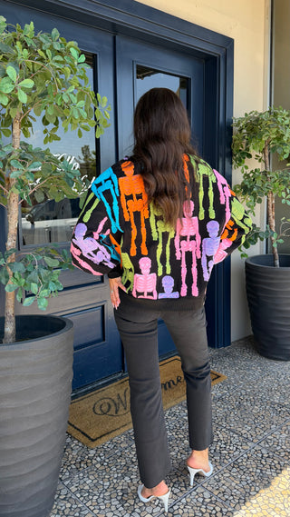 QUEEN OF SPARKLES BLACK MULTI FUZZY SKELETON SWEATSHIRT