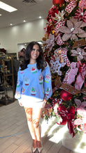 Load image into Gallery viewer, Queen of Sparkles Powder Blue Christmas Snow Globe Sweatshirt
