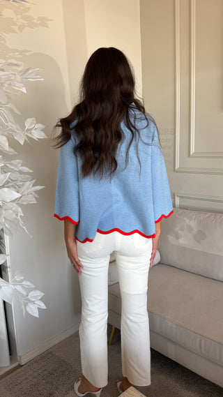 SCALLOP EDGE DETAILED MOCK NECK SWEATER TOP
