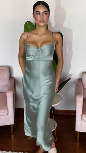 ASTR The Label Florianne Satin Maxi Dress- Sage