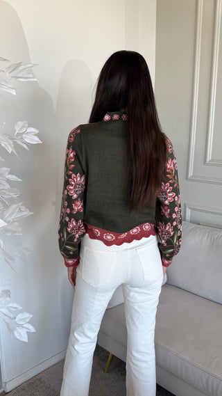 HIGH NECK LONG SLEEVE FLORAL SWEATER