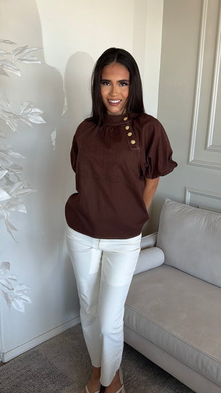 PUFF SLEEVE GOLD TONED SID BUTTONS TOP