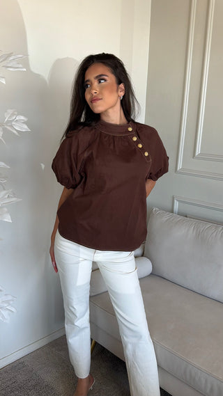 PUFF SLEEVE GOLD TONED SID BUTTONS TOP