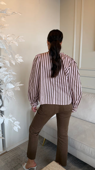 PINK AND BROWN STRIPED BLOUSE