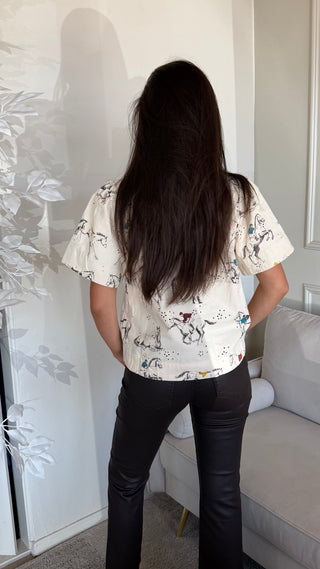 SHORT SLEEVE HORSE EMBROIDERED TOP