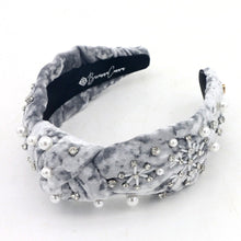 Load image into Gallery viewer, Brianna Cannon Crushed Velvet Headband with Crystal Snowflakes and Pearls
