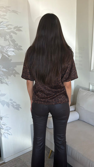 ANIMAL PRINT LEATHER DETAIL TOP