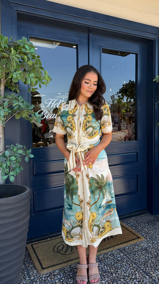 FARM RIO ROYAL SEA MULTICOLOR MIDI DRESS
