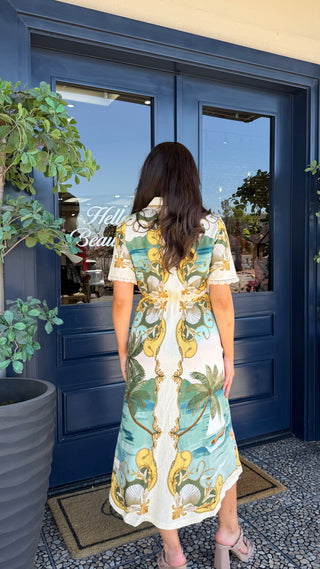 FARM RIO ROYAL SEA MULTICOLOR MIDI DRESS