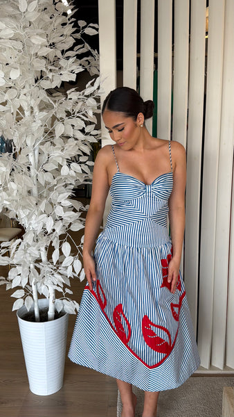 FARM Rio Sky Stripes Blue Sleeveless Midi Dress M / Sky Stripes