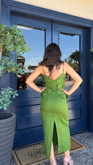 FARM RIO GREEN MONSTERA LEAF SLEEVELESS MAXI DRESS