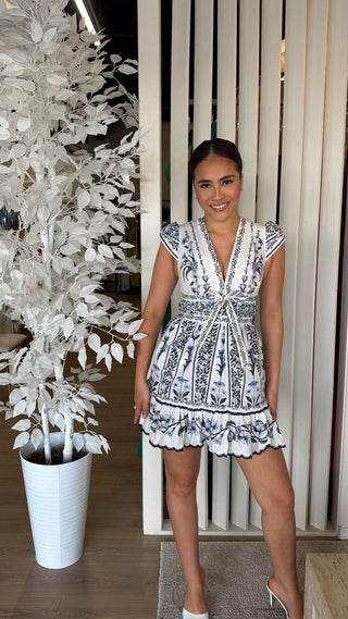 FARM RIO FLOWERS ARCH OFF WHITE MINI DRESS
