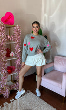 Load image into Gallery viewer, Pink &amp; Red Hearts Grey Sweater
