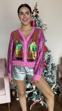 Load image into Gallery viewer, Queen of Sparkles Pink Sequin Champagne Queen Sweater Cardigan
